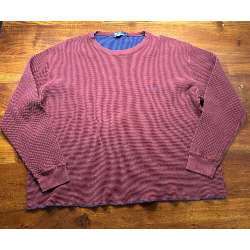 Polo Ralph Lauren Mens Waffle Knit Thermal Shirt XL Burgundy Cotton Long Sleeve